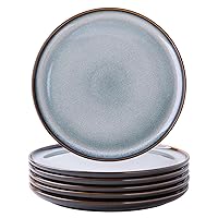 Ceramic Dinner Plates Set of 6, 10.5 Inch Reactive Glaze Porcelain Plates, Modern Shape Dinnerware Dishes Set for Kitchen,Microwave&Dishwasher&Oven Safe, Scratch Resistant-Gray Blue