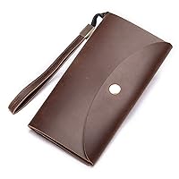 NIUCUNZH Mens Genuine Leather Executive Long Tall Wallet Large Capacity Checkbook Card Holder with Extra Wristlet Brown