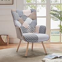 Patchwork Panache Upholstered Armchair Elegant, Cozy Accent Chair for Living Room, Bedroom, Office Decor, with Unique Multicolor Design, Grey Plaid
