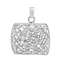 1.50 CTW Natural Diamond Polki Square Pendant 925 Sterling Silver Platinum Plated Slice Diamond Jewelry