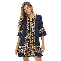 Back From Bali Womens Summer Dress Boho Loose Flowy Tunic Top Casual Short Cute Embroidered Beach Shift Dress
