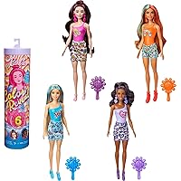 Barbie Color Reveal Doll & Accessories with 6 Unboxing Surprises, Groovy-Themed Series with Color-Change Bodice, 1960s Inspired