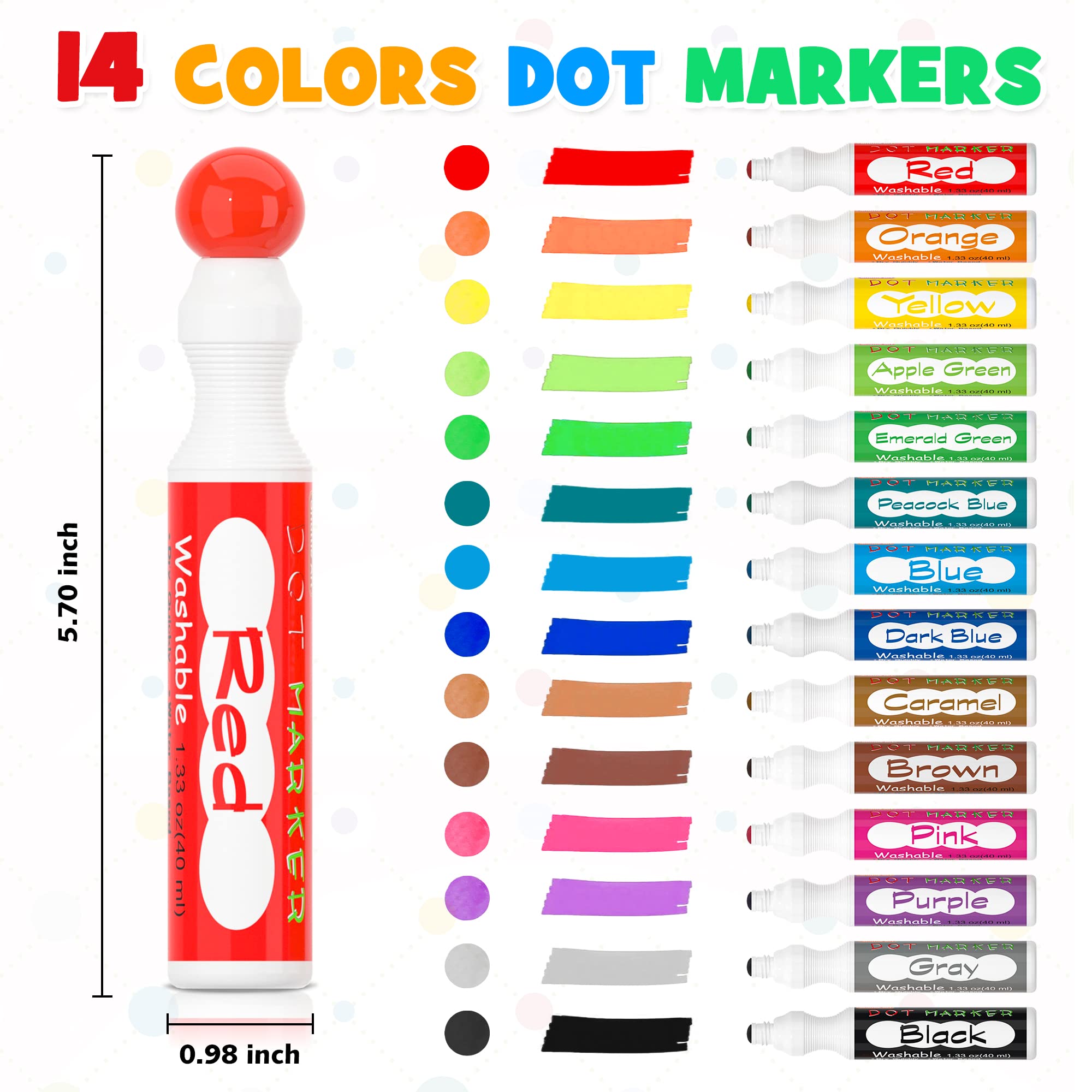 Shuttle Art Dot Markers, 14 Colors Bingo Daubers with 20 Unique Patterns of Dot Book for Toddler Art Activities, Non-Toxic Washable Coloring Markers for Preschool Kids Learning