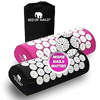 BED OF NAILS The Comfortable Acupressure Pillow 2-Pack— 2,142 Pressure Points — Acupuncture Pillow for Neck & Back Pain — FSA/HSA Eligible, with Carry Bag, Size 15 x 6 x 4”, Black & Pink