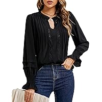 Blooming Jelly Womens Dressy Casual Tops Mock Neck Business Work Blouses Swiss Dot Keyhole Fall Fashion 2023