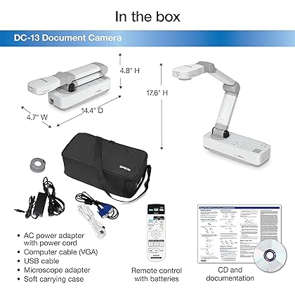 Epson DC-13 High-Definition Document Camera with HDMI, 16x Digital Zoom and 1080p Resolution,White