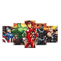 Idea Nuova Marvel Avengers Captain America, Hulk, Iron Man, Black Panther and Thor 5 Piece Canvas Printed Wall Art Décor Set, Overall 40