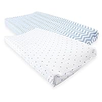 Luvable Friends Unisex Baby Fitted Changing Pad Cover, Blue Chevron Stars, One Size