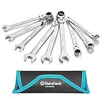 DURATECH Flex-Head Ratcheting Wrench Set, Combination Wrench Sets, 72 Tooth, Metric, 9-Piece, 8, 10, 11, 12, 13, 14, 15, 16, 17mm, CR-V Steel, with Rolling Pouch