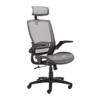Amazon Basics Ergonomic Adjustable High-Back Chair with Flip-Up Arms and Headrest, Contoured Mesh Seat - Grey, 25.5