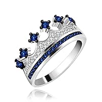 Platinum Plated Black White CZ Princess Crown Tiara Ring Wedding Promise Jewelry for Women Y983