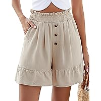 Blooming Jelly Womens High Waisted Shorts Summer Linen Ruffle Wide Leg Casual Shorts for Women Trendy 2024