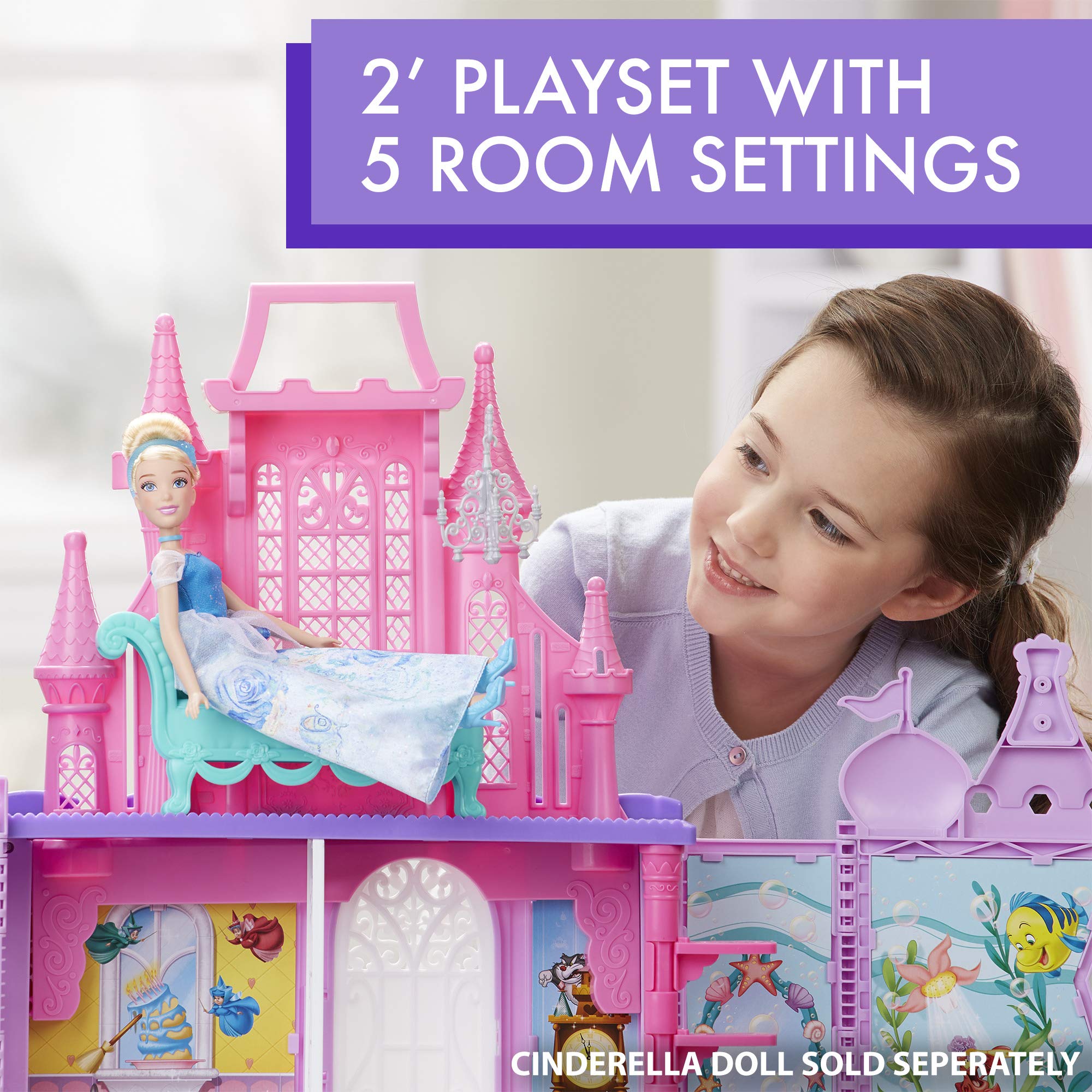 Disney Princess Pop-Up Palace, Castle Playset with Handle and 13 Accessories, 5 Rooms, 2 Feet Tall