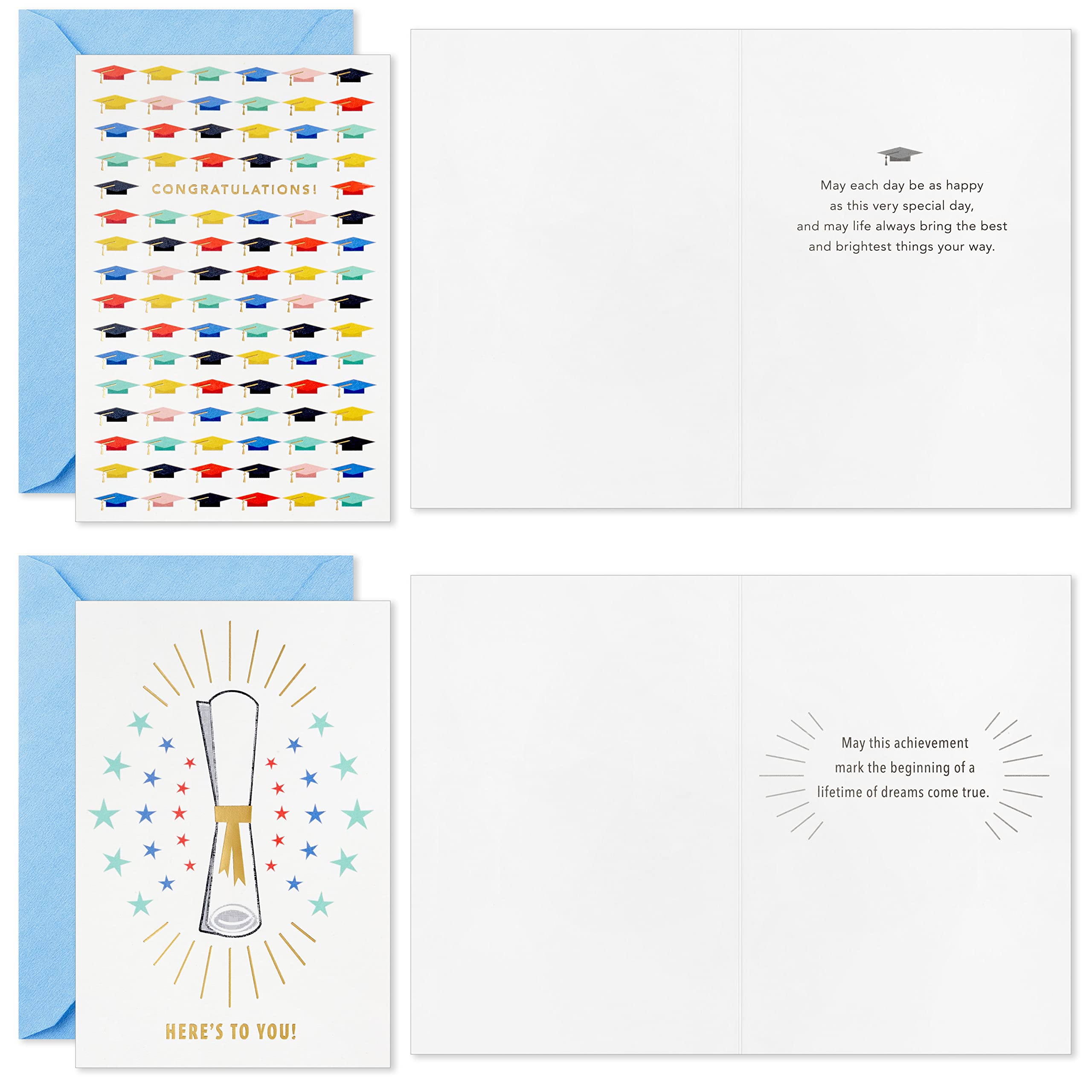 Hallmark Graduation Cards Assortment, Colorful Congrats (36 Cards and Envelopes, 6 Designs)