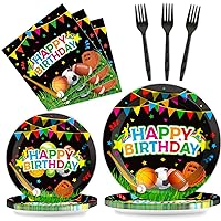 Sports Party Plates Napkins Sports Happy Birthday Party Tableware Baseball Football Soccer Basketball Rugby Disposable Paper Plates Napkins for Boy Birthday Party Decoration Supplies Favors 24 Guests