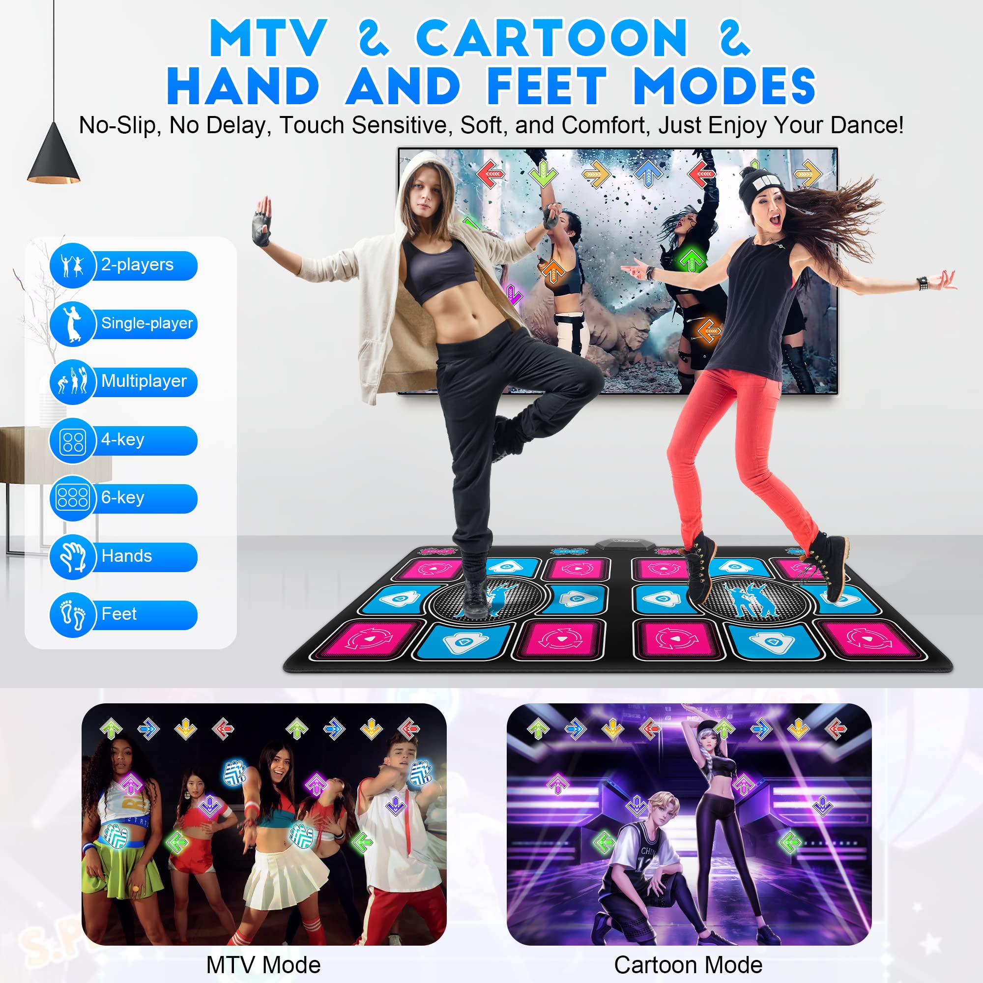 FanFun Dance Mat, Double Musical Electronic Dance Mat, with 2.4G Wireless Handle, HD Camera Host, Game, Yoga, and Disco Ball Lamp for HDMI/TV/PC
