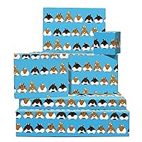 CENTRAL 23 Blue Wrapping Paper - Dog Wrapping Paper - 6 Sheets of Gift Wrap - Corgi Butts - Dogs - For Men Women Boys Girls - Comes with Stickers - Eco-Friendly