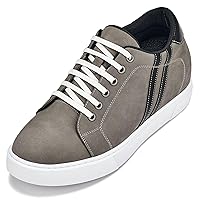 CALTO Men's Invisible Height Increasing Elevator Shoes - Nubuck Leather Lace-up Fashion Sneakers - 2.8 Inches Taller