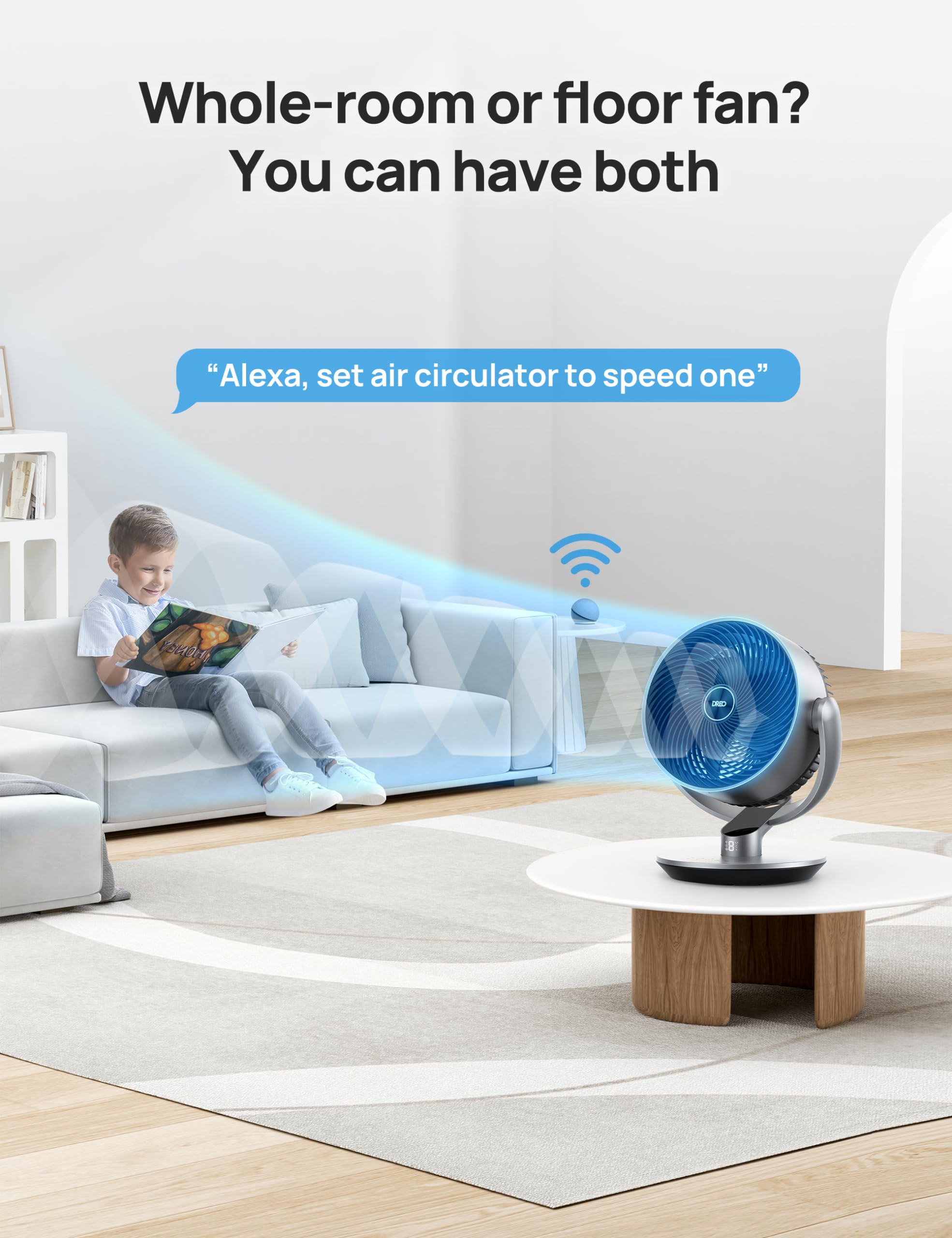 Dreo Smart Fans for Bedroom, 11 Inch, 25dB Quiet DC Room Fan with Remote, 120°+90° Oscillating Fan, 6 Modes, 9 Speeds, 12H Timer,Works Alexa/Google/WiFi/Voice Control, Black and Silver, Oversize