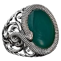 Real Natural Jade Gemstone Ring, 11.95 Carat, Snake Ring, 925k Sterling Silver Ring, Men's Jewelry