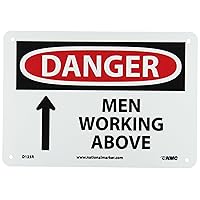 NMC D125R DANGER - MEN WORKING ABOVE - 10 in. x 7 in. Rigid Plastic Danger Sign with Graphic, White/Black Text on Red/ White Base