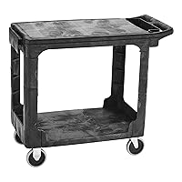 Rubbermaid Commercial Products 2-Shelf Utility/Service Cart, Small, Flat Shelves, Storage Handle, 500 lbs. Capacity, for Warehouse/Garage/Cleaning/Manufacturing (FG450589BLA)