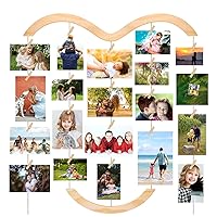 UBeesize Photo Display Picture Frame Collage by Multi Photo Display with 30 Clips, Wood Photo Frame Hanging for Wall Decor 25.5×29.5 inch