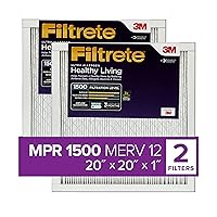 Filtrete 20x20x1 Air Filter MPR 1500 MERV 12, Healthy Living Ultra Allergen, 2-Pack (exact dimensions 19.69x19.69x0.78)