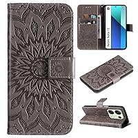Case for Xiaomi Redmi Note 13 4G, Premium PU Leather Magnetic Flip Wallet Case with Card Holder Cash Slot Lanyard Strap Kickstand Function Shockproof Cover (Grey)