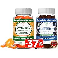 Vitamin C and Elderberry Gummies Bundle for Adults and Kids - Organic VIT C Vegan Chewable Gummy Vitamins - Immune Support - Vegan, Non-GMO, No Corn Syrup, Gelatin Free, All Natural