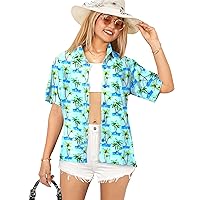 LA LEELA Button Down Shirt for Women Blouses Summer Short Sleeve Beach Party Vacation Hawaiian Shirt Tops for Women