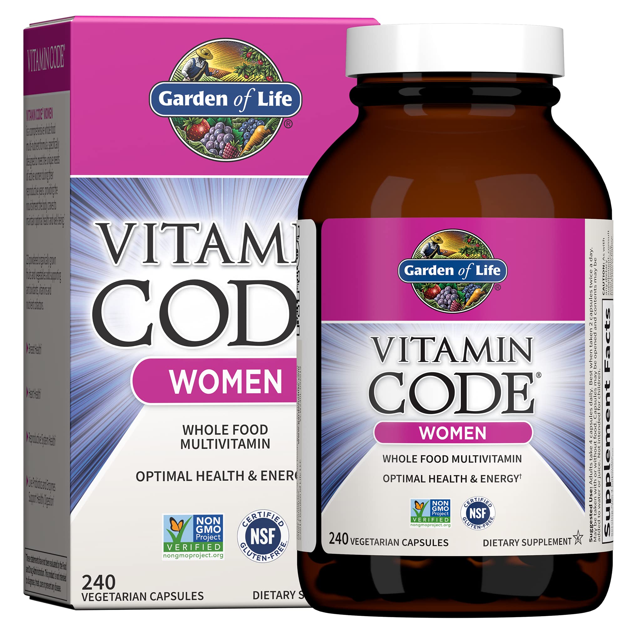 Garden of Life Multivitamin for Women, Vitamin Code Women's Multi, Whole Food, Vitamins, Iron, Folate not Folic Acid, Probiotics, Vegetarian Su...