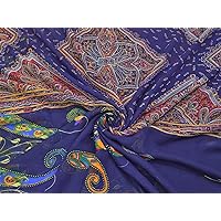 Indian Blue Vintage Dress Georgette DIY Craft Cloth Casual Sarong Wrap Fabric Printed Textile