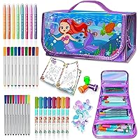 Washable Fruit Scented Markers Set with Mermaid Pencil Case Mermaid Stickers Stamps Coloring Book, STEM Toys Mermaid Gifts for Girls Birthday Gifts for Girls 4-9 Years