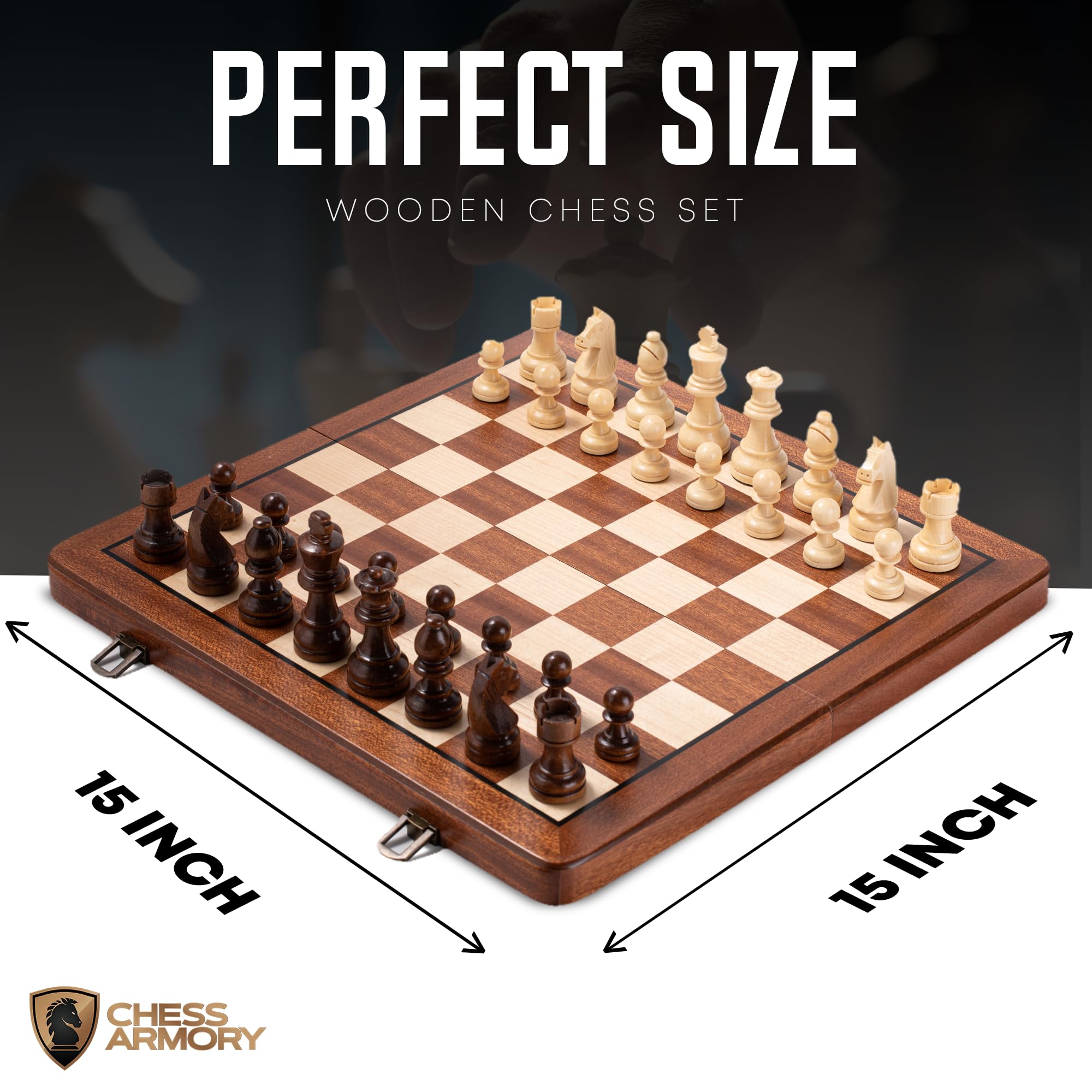 Chess Armory Premium Chess Set - Wooden Board Game with a Portable Wood Case and Secure Storage for Pieces, Set for Kids and Adults (Sapele Wood)