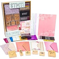 STMT Social Stationery Set - Kit Includes 6 Wooden Stamps, Stamp Pad, Cards, Envelopes, Brush Markers, Hand Lettering, Bullet Journaling, Scrapbooking - Best Journal Gift Box for Beginners