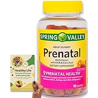 Spring Valley Prenatal Multivitamin Gummies with Vitamin A, C, D, E, B6, B12, DHA and Folic Acid, Niacin, Zinc, 90 Count - Bundle with 'Healthy Life, Simple Choices: Guide' (2 Items)