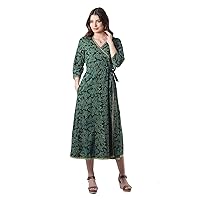 NOVICA Handmade Cotton Wrap Dress Kantha Stitch Clothing Green Multicolor 'Verdant Beauty'