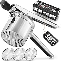 Zulay Kitchen Potato Ricer For Mashed Potatoes, Stainless Steel Potato Shredder, Heavy Duty Kitchen Tool Potato Press Masher With 3 Discs For Perfect Mashed Potatoes Every Time (Black/Silver) 15oz