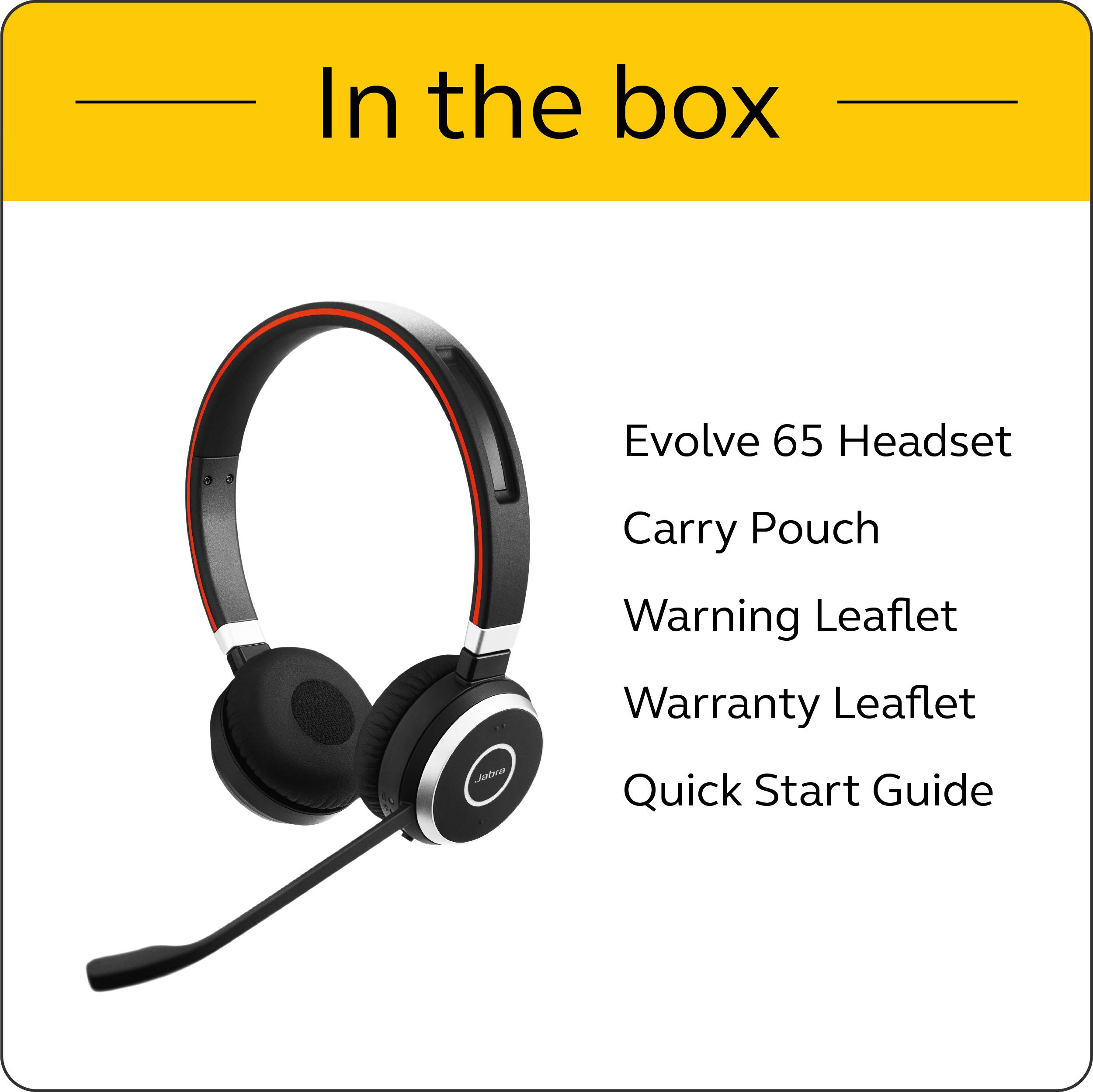 Jabra Evolve 65 UC Stereo – Includes Link 370 USB Adapter – Bluetooth Headset with Industry-Leading Wireless Performance, Passive Noise Cancellation, All Day Battery, Stereo Speaker, Model: 6599-829-409