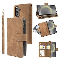 Compatible with Samsung Galaxy S24 5G Wallet Case and Premium Vintage Leather Flip Credit Card Holder Stand Cell Accessories Folio Purse Lanyard Phone Cover for Glaxay S 24 24S GS24 G5 Women Men Brown