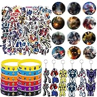 86 Pcs Movie Birthday Party Supplies, Include 50 Stickers, 12 wristbands, 12 Button Pins, 12 Keychains, Birthday Party Favors for Kids Boys Girls