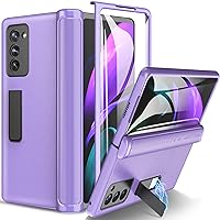 Vihibii for Galaxy Z Fold 2 5G Case with Hinge Protection, Z Fold 2 Phone Case with Screen Protector & Kickstand for Women Girls, Luxury Leather Protective Case for Samsung Galaxy Z Fold 2 (Purple)