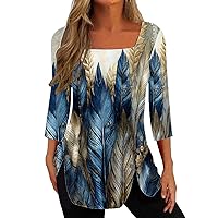 YZHM Women's 3/4 Sleeve Tops Scoop Neck Summer Shirts Button Side Dressy Blouses Flowy Tunic Tops Trendy Graphic Tshirts Tees