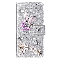 Losin Compatible with iPhone 14 Pro Max Wallet Case with Card Slots Luxury 3D Bling Glitter Diamond Rhinestones Butterfly Flowers Design for Women Girls Sparkle Shiny PU Leather Stand Kickstand Cover