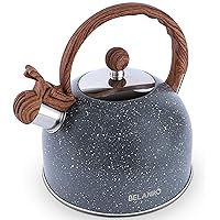 Tea Kettle, 2.3 Quart / 2.5 Liter BELANKO Stainless Steel Tea Kettles, Food Grade Stovetops Tea pot with Wood Pattern Handle Loud Whistling for Tea, Coffee, Milk etc, Gas Electric Applicable - Gray
