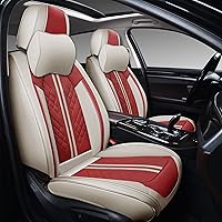 Deluxe Faux Leather Full Coverage Car Seat Cover Anti-Slip Universal Fits for Sedans SUV Pick-up Truck with Headrests,Interior Accessories, White & Deepred