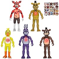 Horror Game Action Figures Set - 5Pcs Figures Toys with 50Pcs Stickers, Inspired by The Game Five Night Figures with Movable Joints Collectible Toys, 5.5Inches