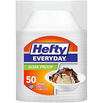 Hefty Everyday Soak-Proof Foam Bowls, 12 Ounce, 50 Count