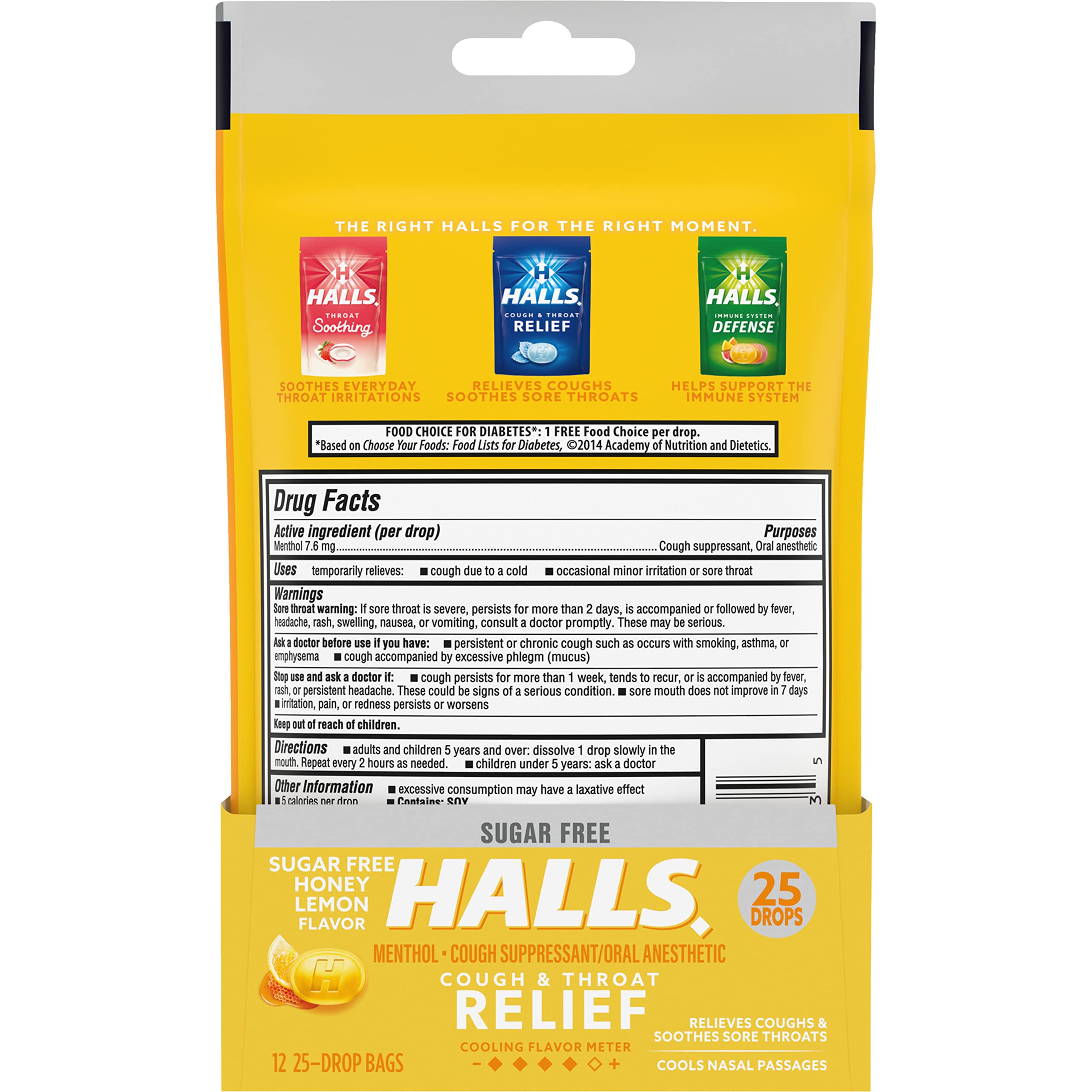 HALLS Relief Honey Lemon Sugar Free Cough Drops, 12 Packs of 25 Drops (300 Total Drops)